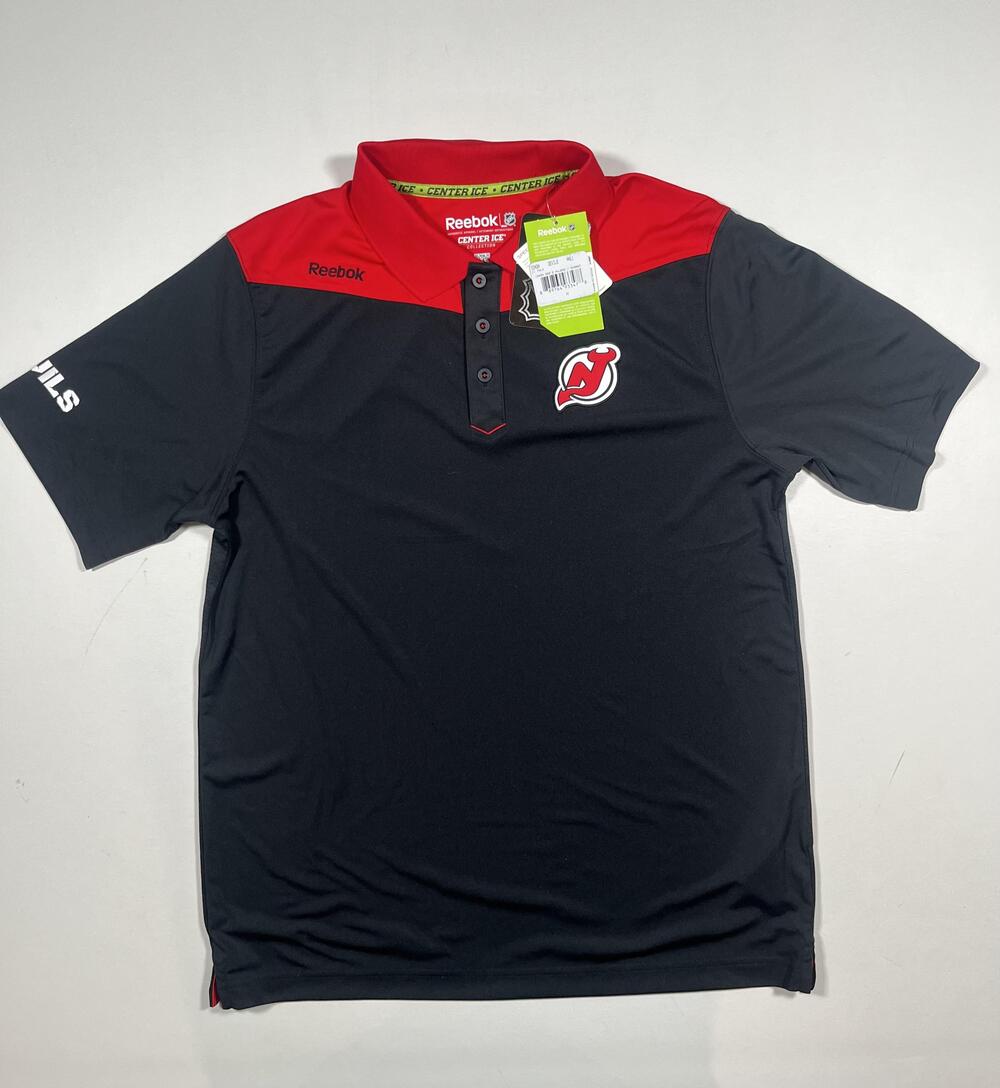 New New Jersey Devils Shirt Mens Medium Black NHL Hockey Reebok Center Ice Polo